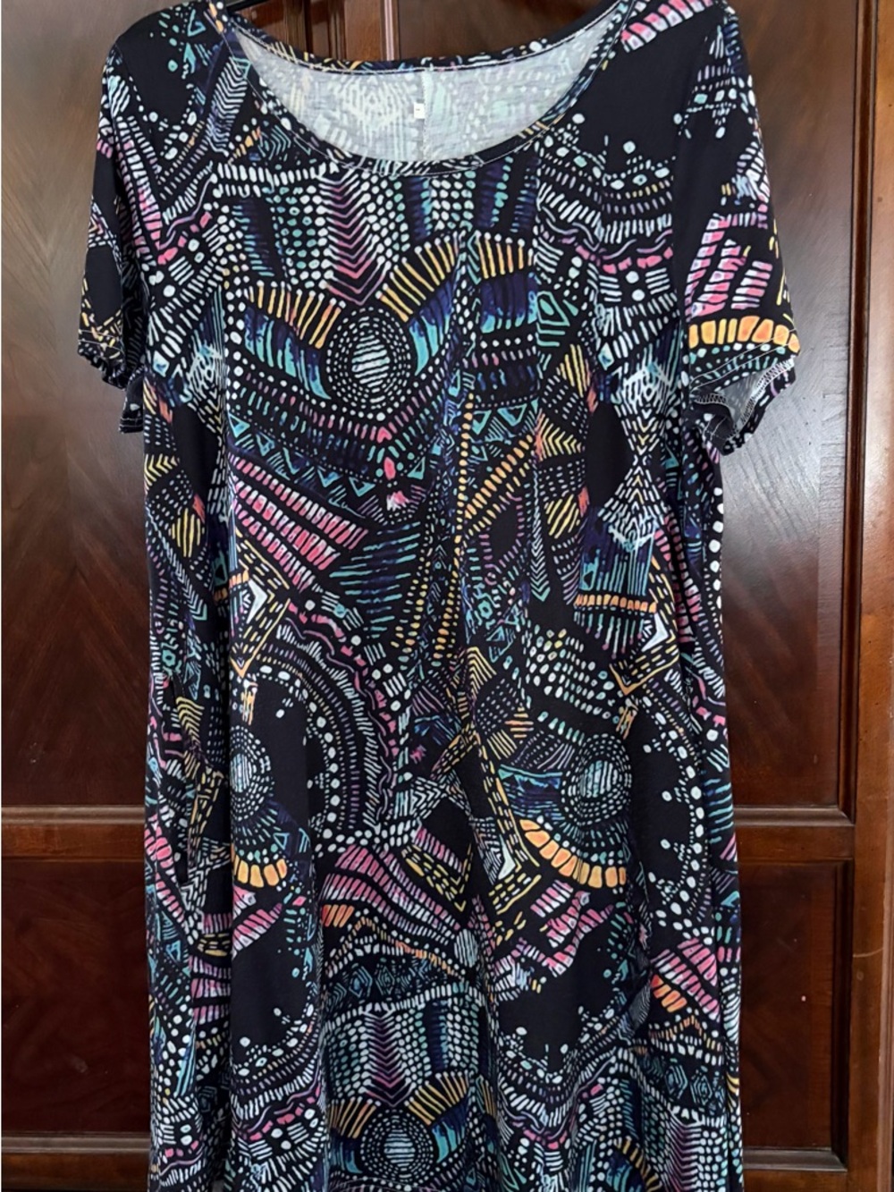 Women's Black Asymmetrical Dress with Multicolor Abstract Print